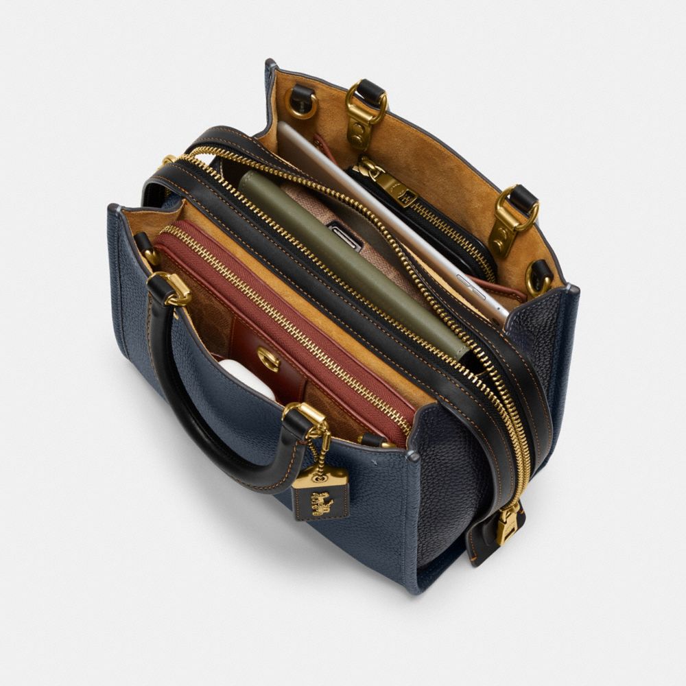 COACH®,Rogue Bag 25 In Regenerative Leather,Leather,Satchel,Logo,Metal,Work,Olive,Inside View, Top View
