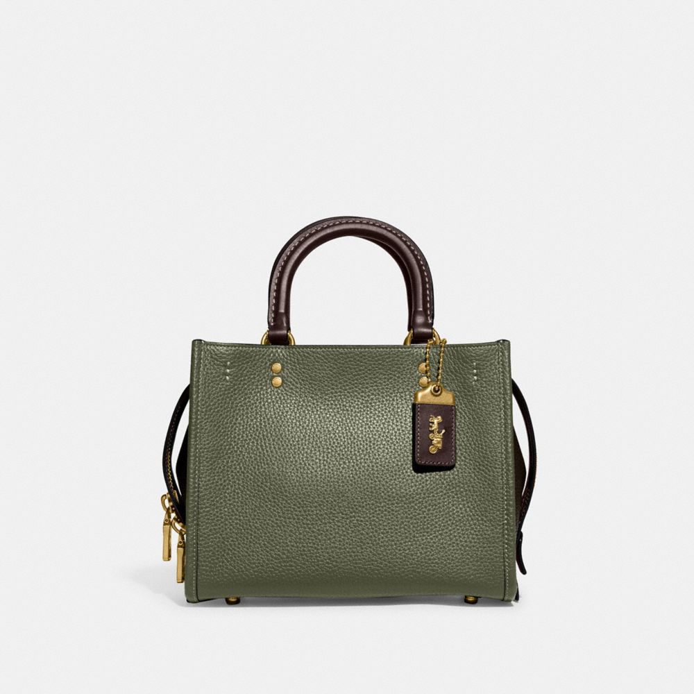 COACH®,Rogue Bag 25 In Regenerative Leather,Leather,Satchel,Logo,Metal,Work,Olive,Front View