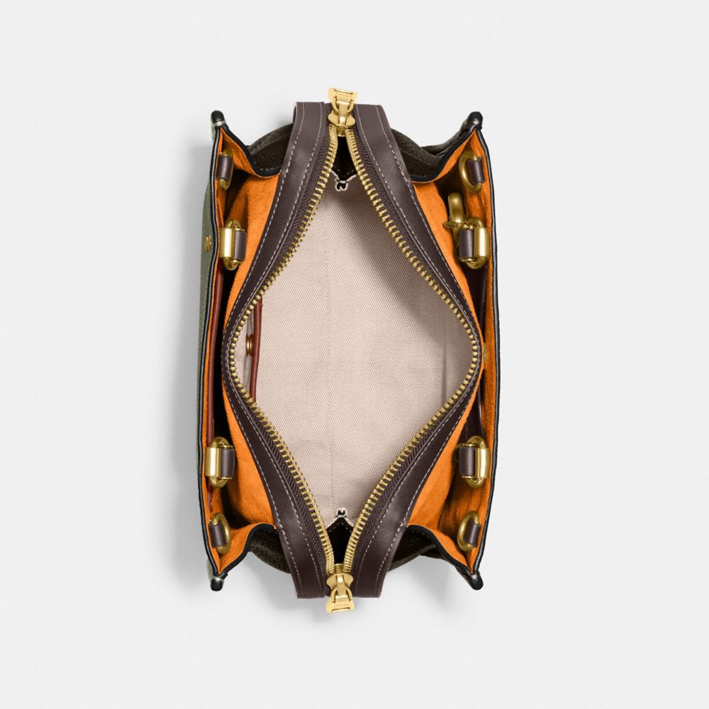 COACH®,Rogue Bag 25 In Regenerative Leather,Leather,Satchel,Logo,Metal,Work,Olive,Inside View,Top View