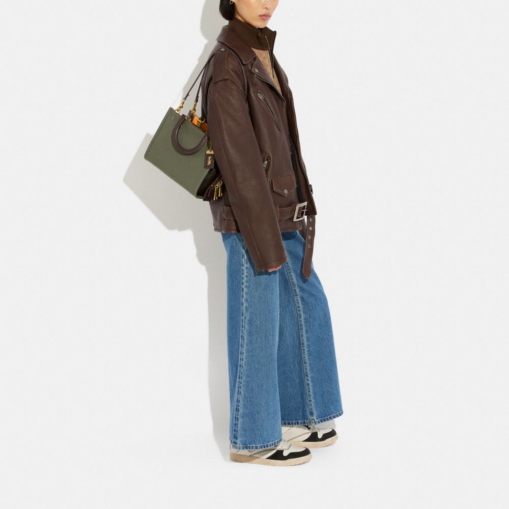 COACH®,Rogue Bag 25 In Regenerative Leather,Leather,Satchel,Logo,Metal,Work,Olive,Detail View