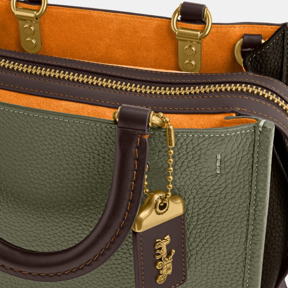 COACH®,Rogue Bag 25 In Regenerative Leather,Leather,Satchel,Logo,Metal,Work,Olive,Closer View