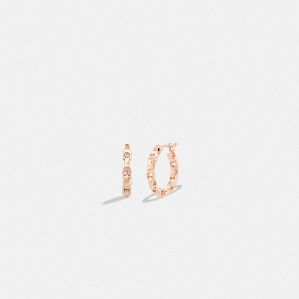 COACH®,SIGNATURE CHAIN SMALL HOOP EARRINGS,Plated Brass,,Front View