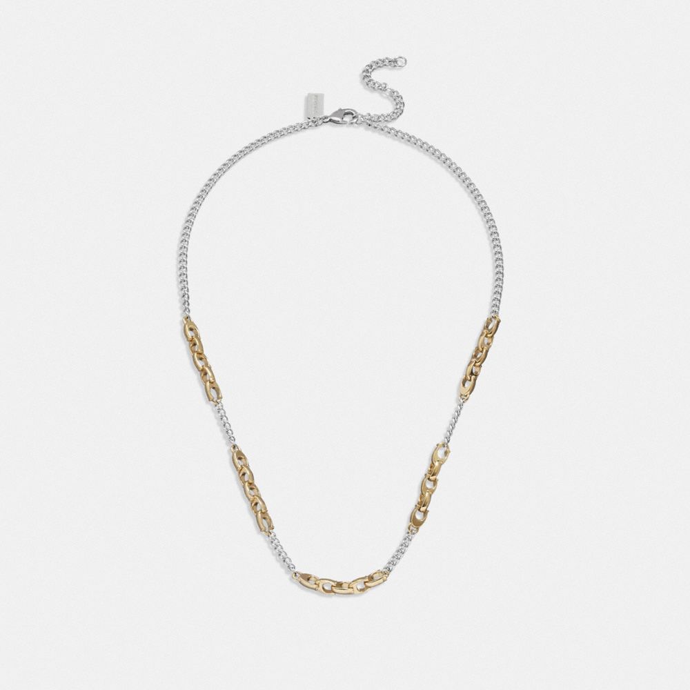 COACH®,Signature Mixed Chain Necklace,Single Strand,Chain Link,Logo,Mixed Metal,Casual,,Front View