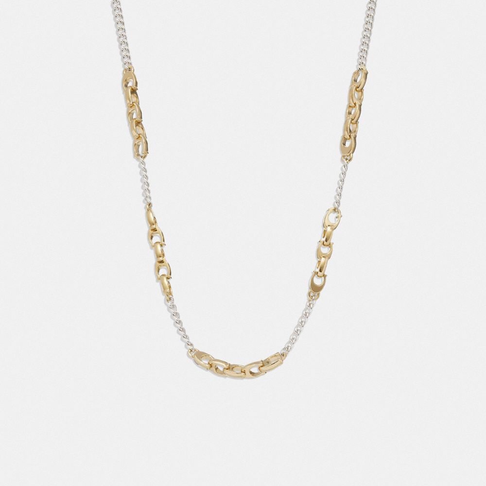 COACH®,Signature Mixed Chain Necklace,Single Strand,Chain Link,Logo,Mixed Metal,Casual,,Inside View,Top View