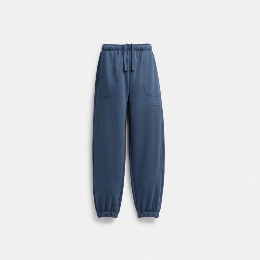 COACH®,Essential Solid Joggers,Cotton,Jogger,Sweatpant,Embossed,Logo,Drawstring,Lounge,Casual,Blue,Front View