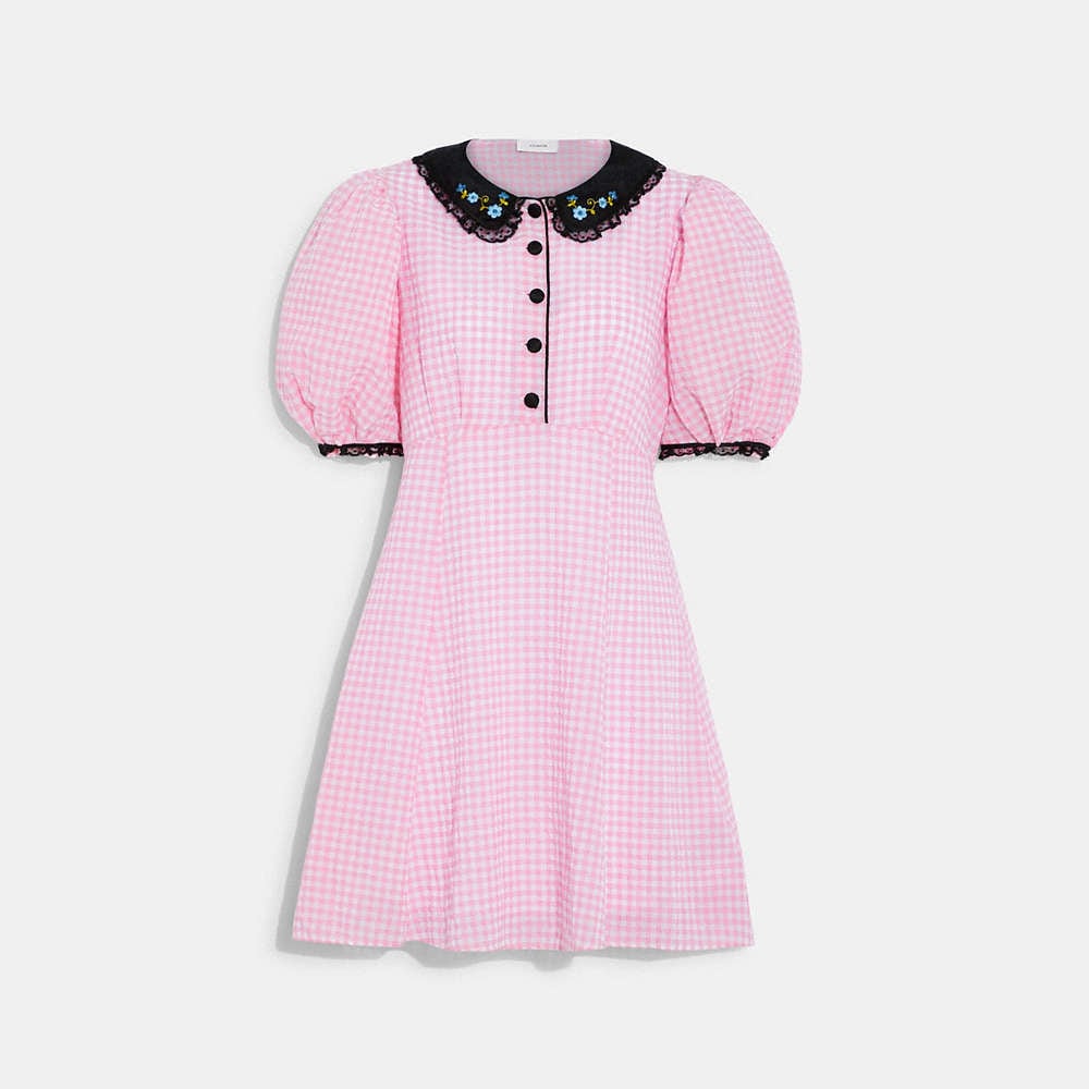 Coach Gingham Dress With Collar In Pink