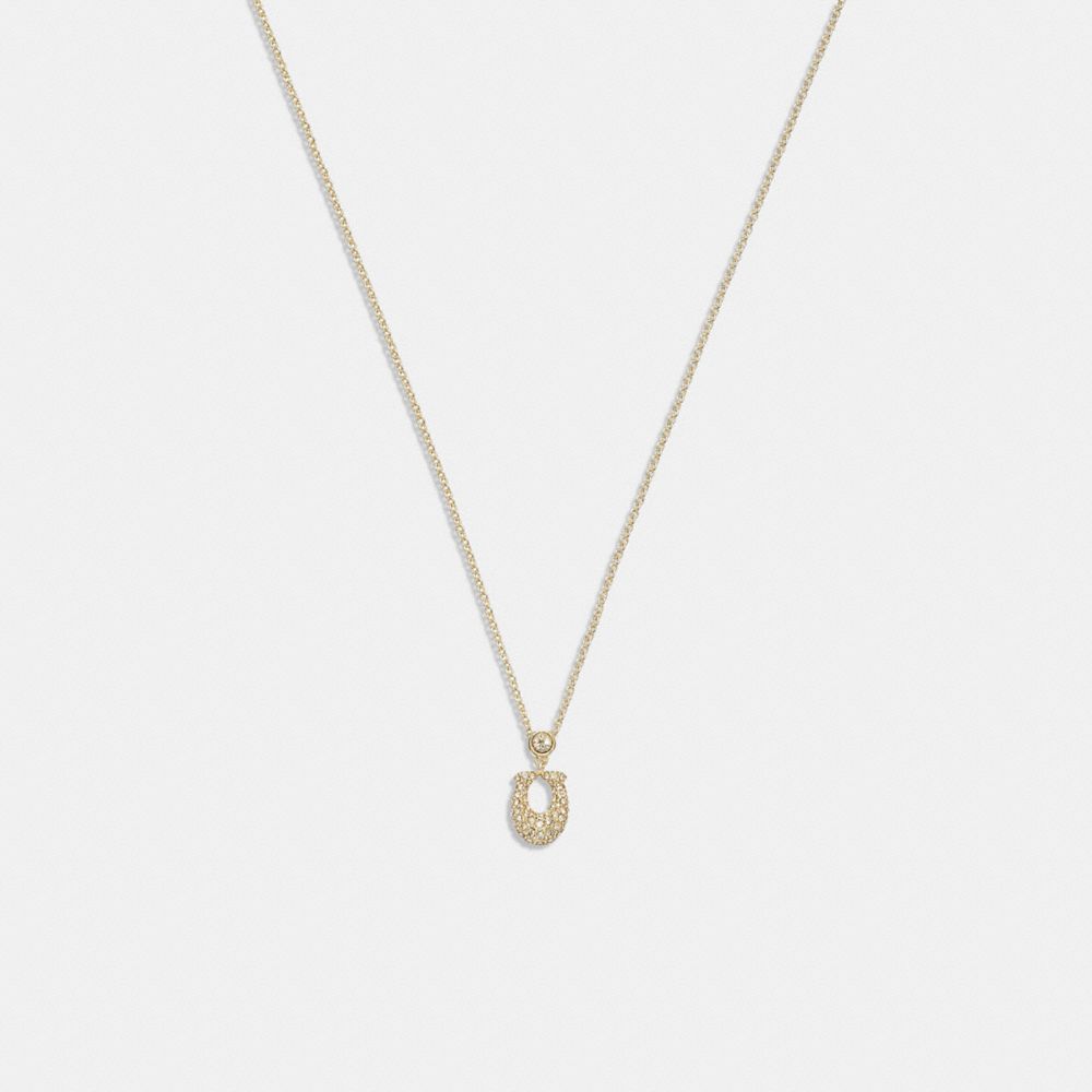 COACH®,Signature Pavé Necklace,Single Strand,Glass,Crystal,Gem Embellishment,Logo,Brass,Casual,Clear,Front View