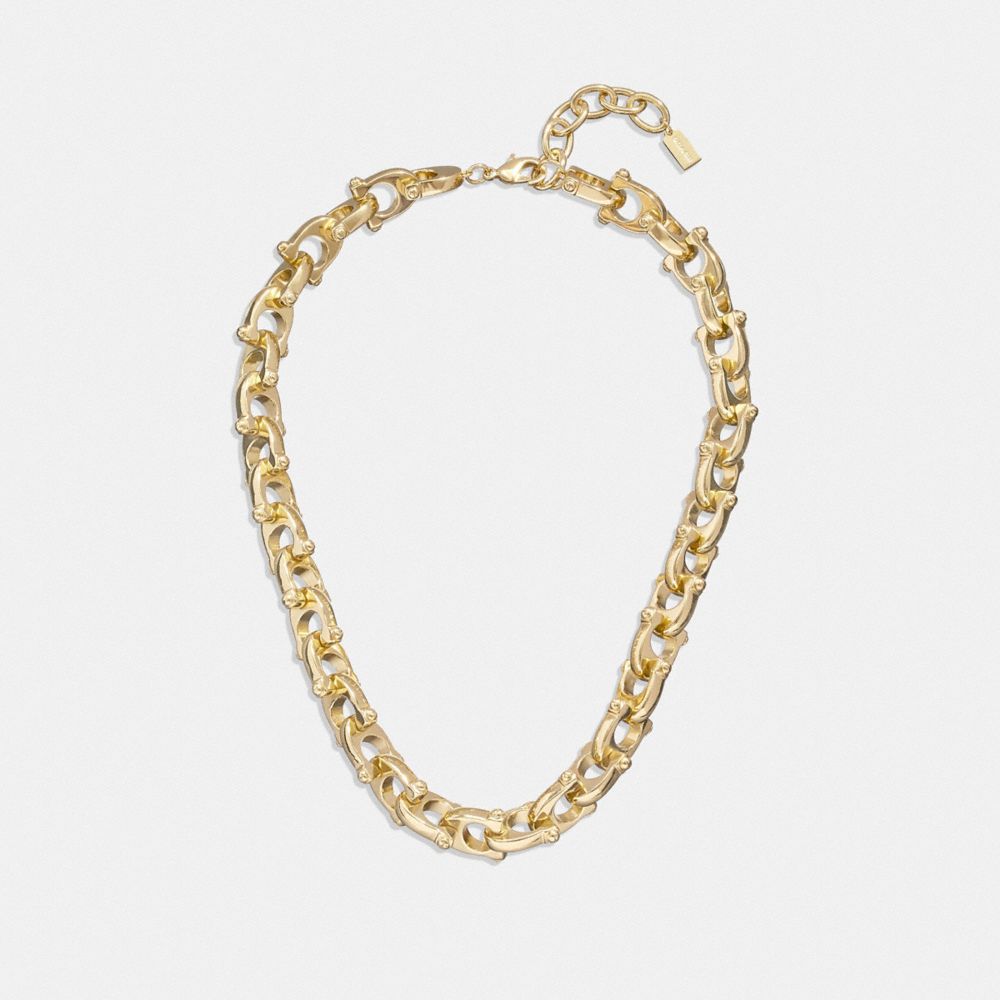COACH®,CHUNKY SIGNATURE CHAIN LINK NECKLACE,Plated Brass,,Front View