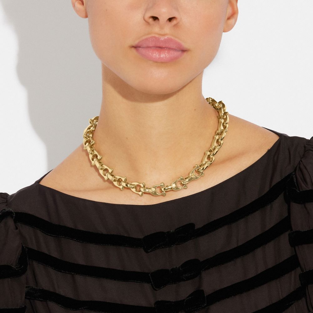 COACH®,CHUNKY SIGNATURE CHAIN LINK NECKLACE,Plated Brass,,Detail View