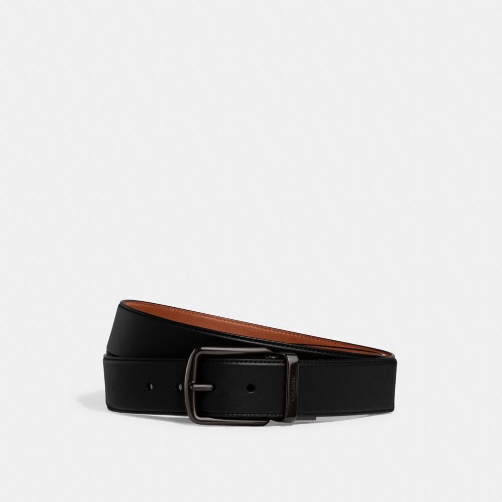 COACH®,Harness Buckle Cut To Size Reversible Belt, 38 Mm,Standard,Engraved Detail,Logo,Reversible,Black Metal,Work,Black