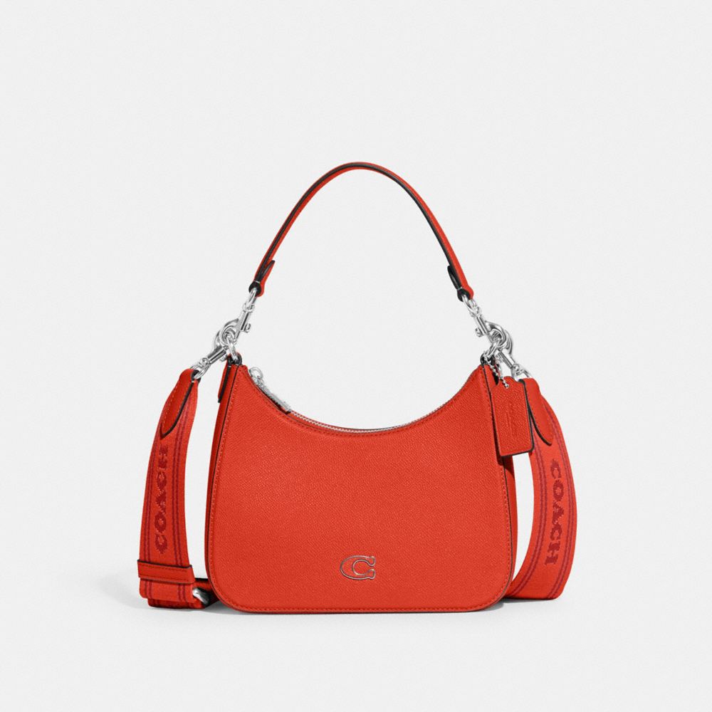 COACH®,Hobo Crossbody Bag,Canvas,Leather,Crossbody,Stripe,Scratch Resistant,Casual,Burnt Orange,Front View
