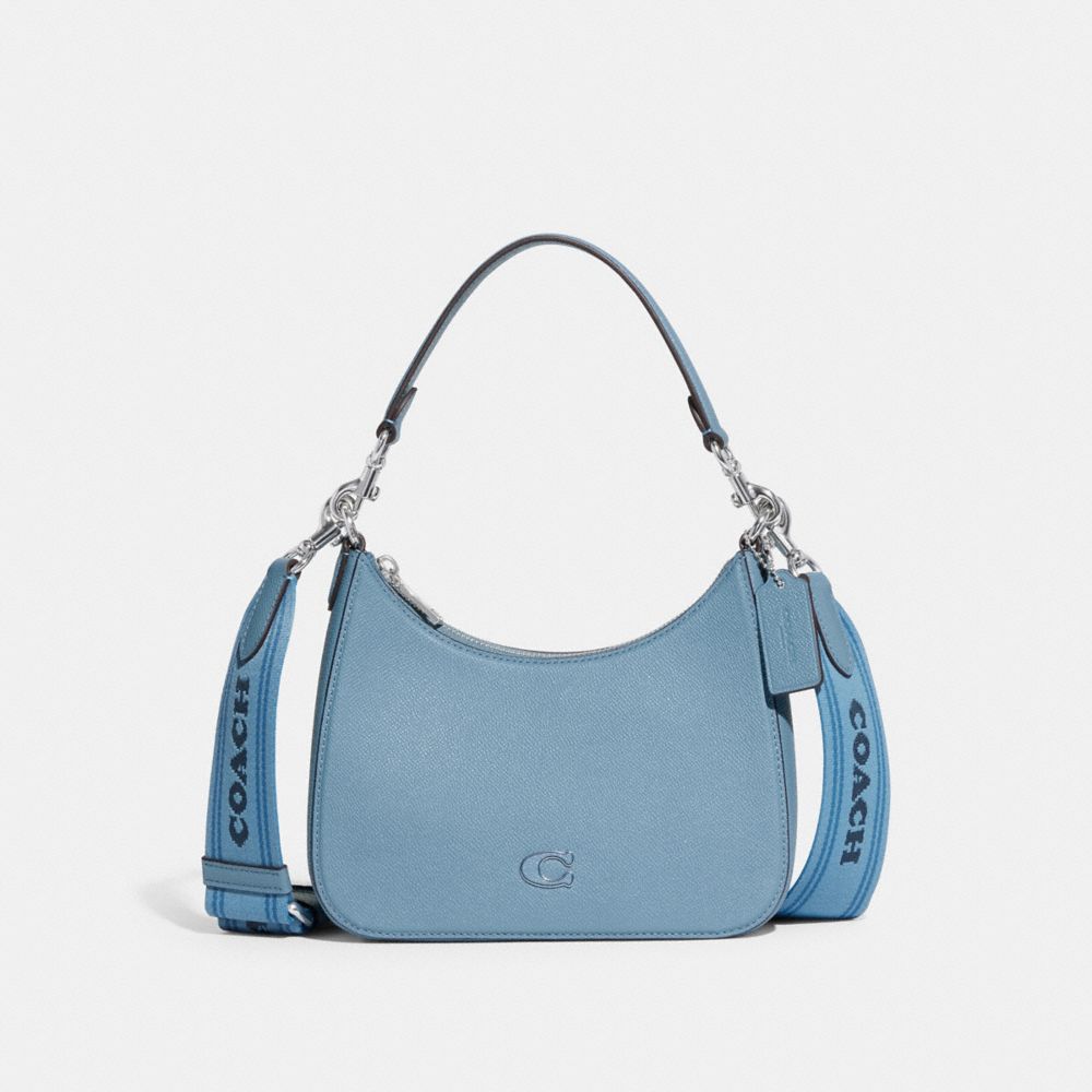 COACH®,Hobo Crossbody Bag,Canvas,Leather,Crossbody,Stripe,Scratch Resistant,Casual,Blue,Front View