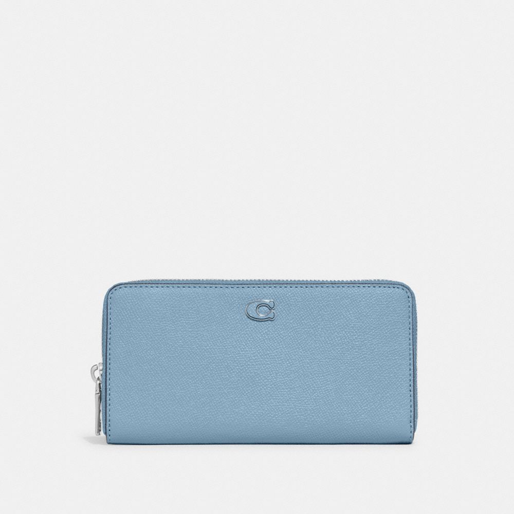 COACH®,Accordion Wallet With Signature Canvas Interior,Canvas,Leather,Bi Fold,Logo,Casual,Blue,Front View