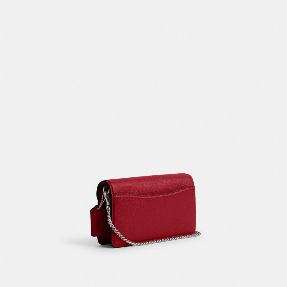COACH®,Tabby Crossbody Wristlet,Leather,Wristlet,Crossbody,Logo,Gusset,Gunmetal,Casual,Maroon,Angle View