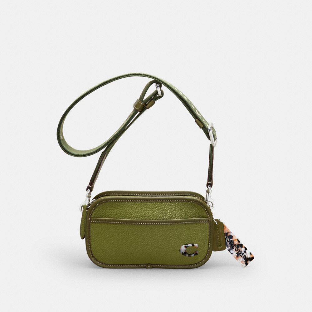 COACH®,Crossbody Belt Bag In Coachtopia Leather,Leather,Recycled Polyester,Crossbody,Plastic,Logo,Metal,Casual,Olive,Front View