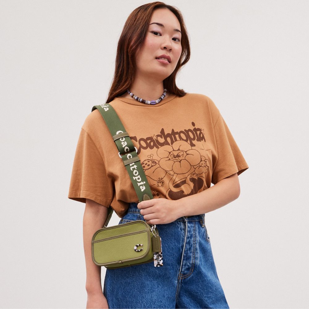 COACH®,Crossbody Belt Bag In Coachtopia Leather,Leather,Recycled Polyester,Crossbody,Plastic,Logo,Metal,Casual,Olive,Detail View
