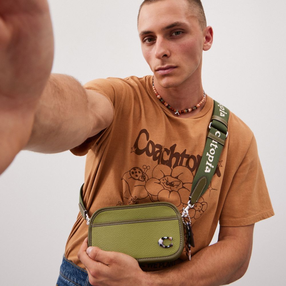 COACH®,Crossbody Belt Bag In Coachtopia Leather,Leather,Recycled Polyester,Crossbody,Plastic,Logo,Metal,Casual,Olive,Detail View