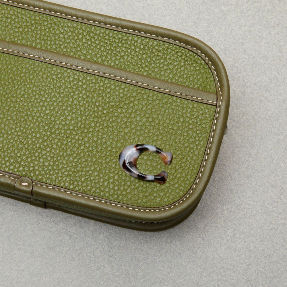COACH®,Crossbody Belt Bag In Coachtopia Leather,Leather,Recycled Polyester,Crossbody,Plastic,Logo,Metal,Casual,Olive,Closer View