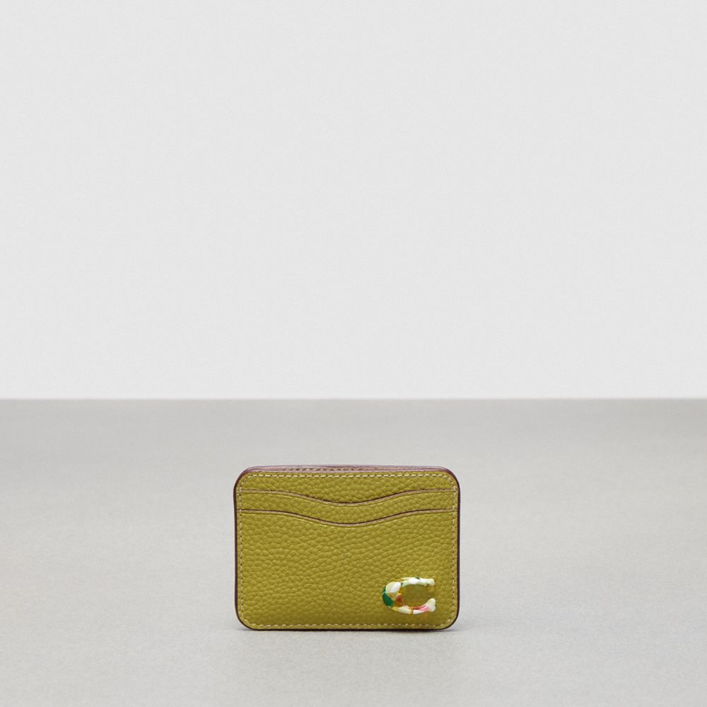 COACH®,Wavy Card Case In Coachtopia Leather,Acrylic,Leather,Card Case,Plastic,Logo,Casual,Olive,Front View