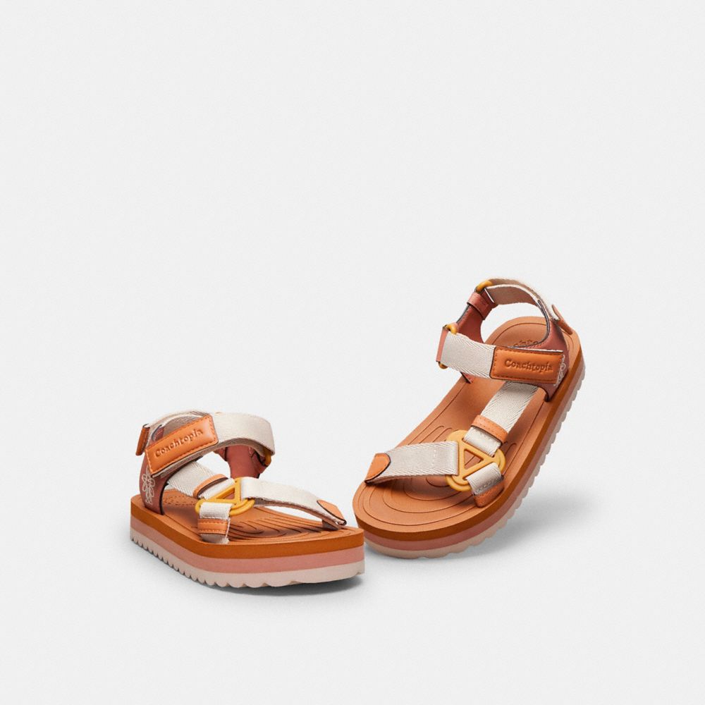 COACH®,Strappy Sandal,Coachtopia
					Leather,Canyon/Cloud Multi,Angle View