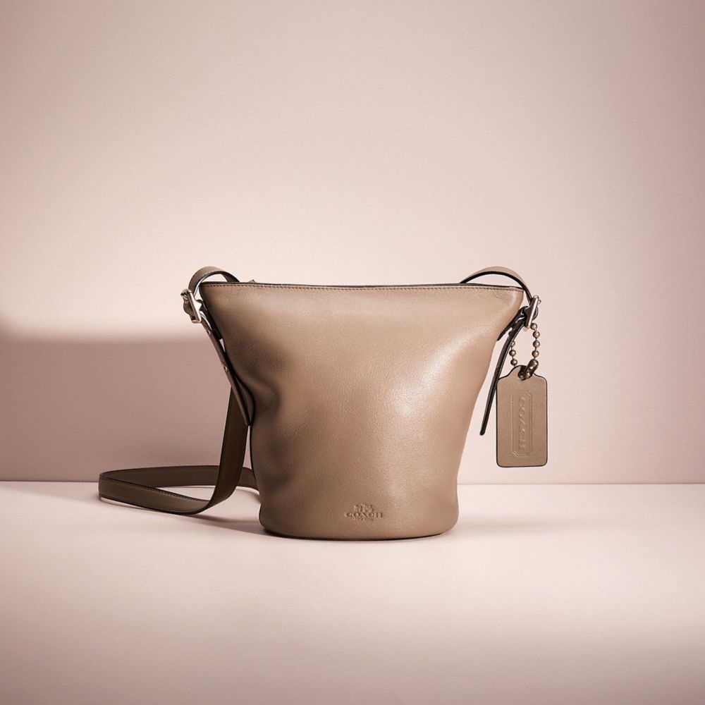 COACH®,Restored Bleecker Mini Duffle,Leather,Bucket,Embossed,Logo,Adjustable,Casual,Beige,Front View