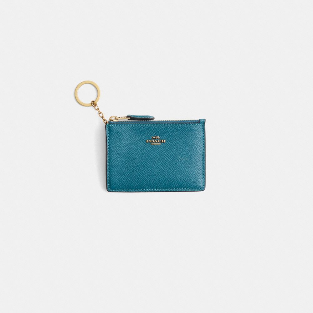 COACH®,Restored Mini Skinny Id Case,Leather,Card Case,Logo,Metal,Key Ring,Casual,Teal,Front View