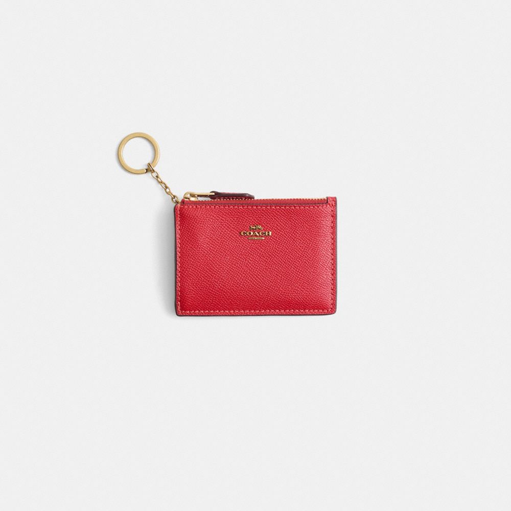 COACH®,Restored Mini Skinny Id Case,Leather,Card Case,Logo,Metal,Key Ring,Casual,Red,Front View