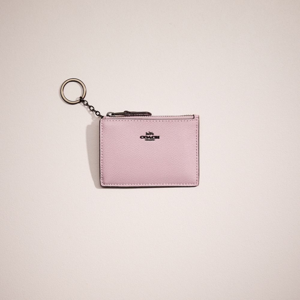 COACH®,Restored Mini Skinny Id Case,Leather,Card Case,Logo,Metal,Key Ring,Casual,Pink,Front View