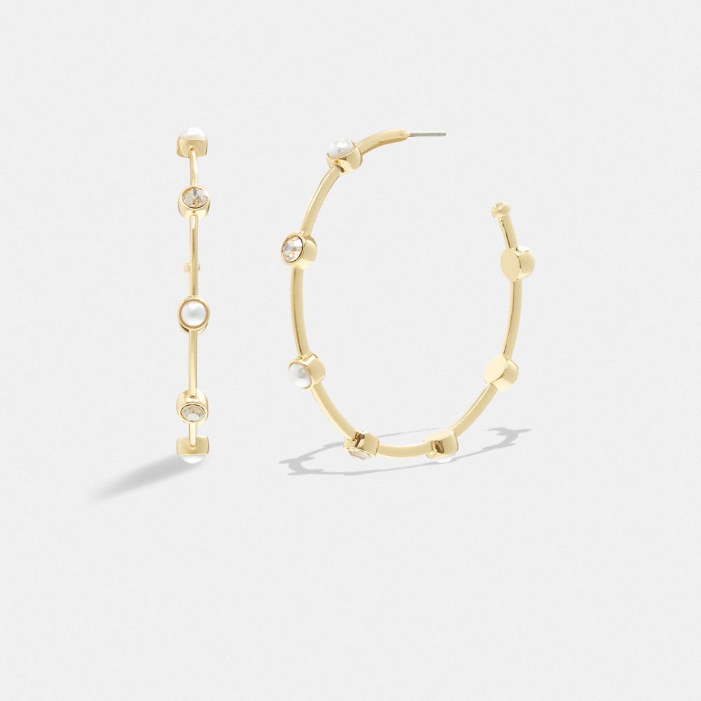 COACH®,CLASSIC PEARL LARGE HOOP EARRINGS,Plated Brass,,Front View