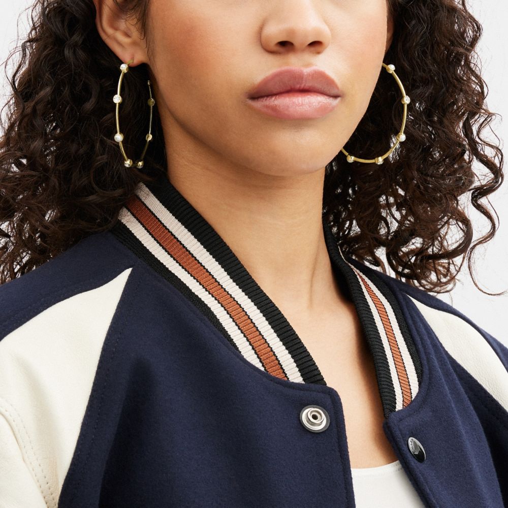 COACH®,CLASSIC PEARL LARGE HOOP EARRINGS,Plated Brass,,Detail View
