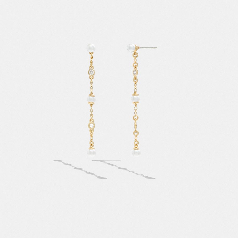 COACH®,CLASSIC PEARL LINEAR EARRINGS,Plated Brass,,Front View