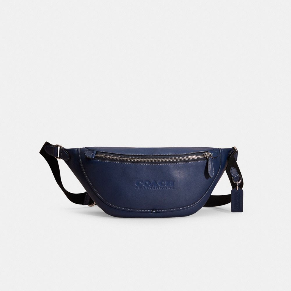 COACH®,Restored League Belt Bag,Leather,Belt Bag,Embossed,Logo,Casual,Blue,Front View