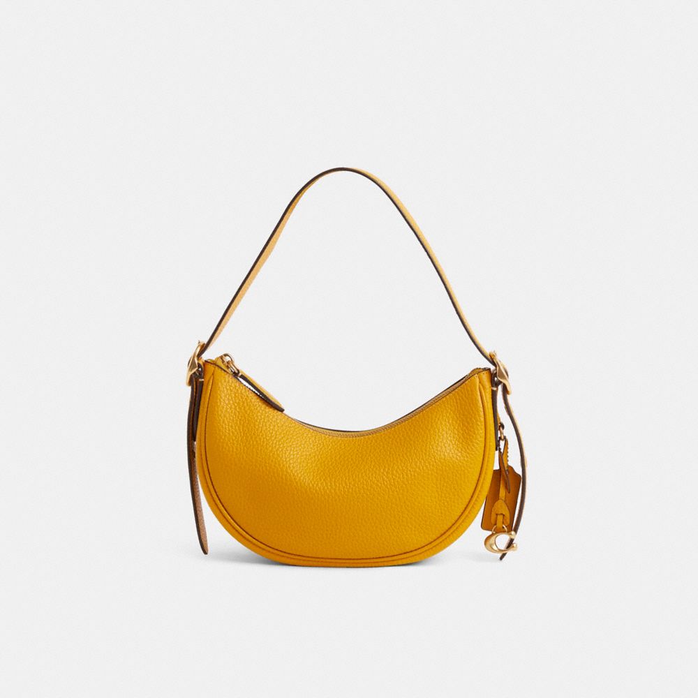COACH®,Restored Luna Shoulder Bag,Leather,Hobo,Metal,Logo,Casual,Mustard,Front View
