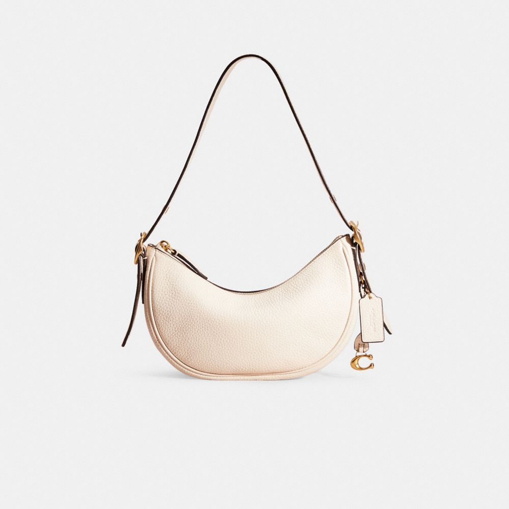 COACH®,Restored Luna Shoulder Bag,Leather,Hobo,Metal,Logo,Casual,Cream,Front View