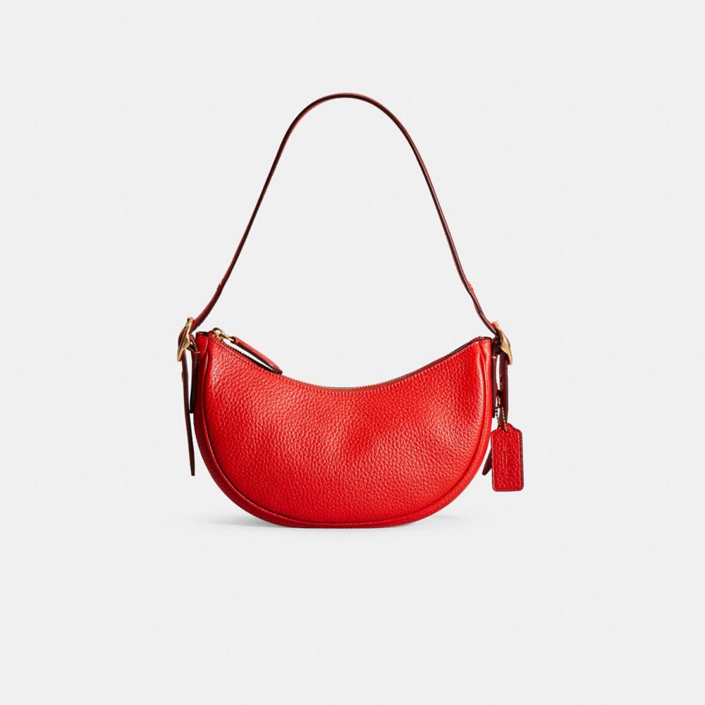 COACH®,Restored Luna Shoulder Bag,Leather,Hobo,Metal,Logo,Casual,Red,Front View