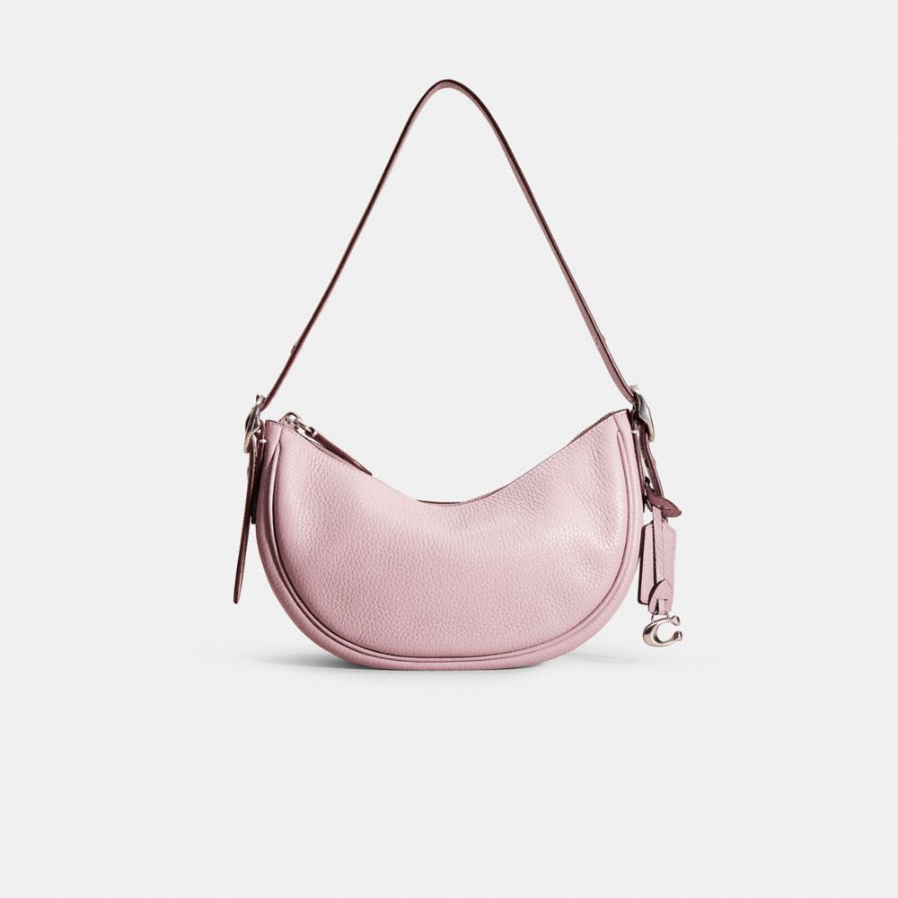 COACH®,Restored Luna Shoulder Bag,Leather,Hobo,Metal,Logo,Casual,Pink,Front View