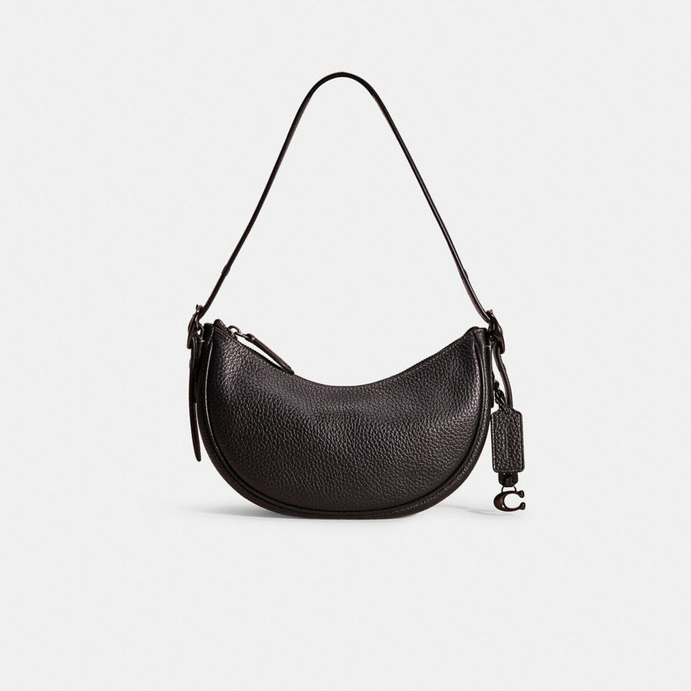 COACH®,Restored Luna Shoulder Bag,Leather,Hobo,Metal,Logo,Casual,Black,Front View
