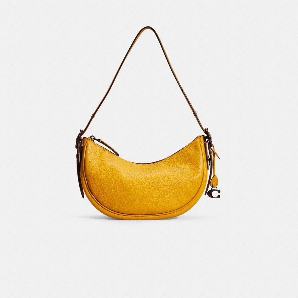 COACH®,Restored Luna Shoulder Bag,Leather,Hobo,Metal,Logo,Casual,Yellow,Front View