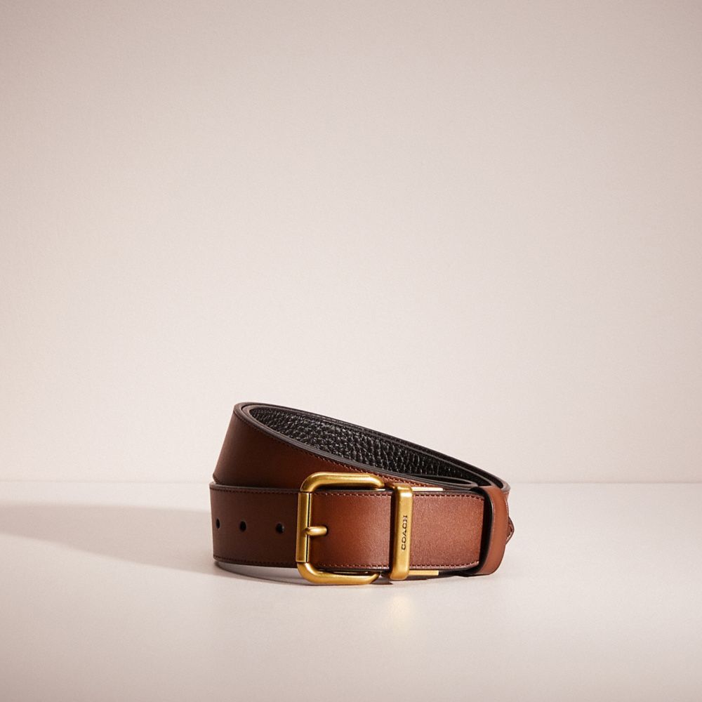 COACH®,RESTORED HARNESS BUCKLE CUT-TO-SIZE REVERSIBLE BELT, 38MM,Pebble Leather,,Front View