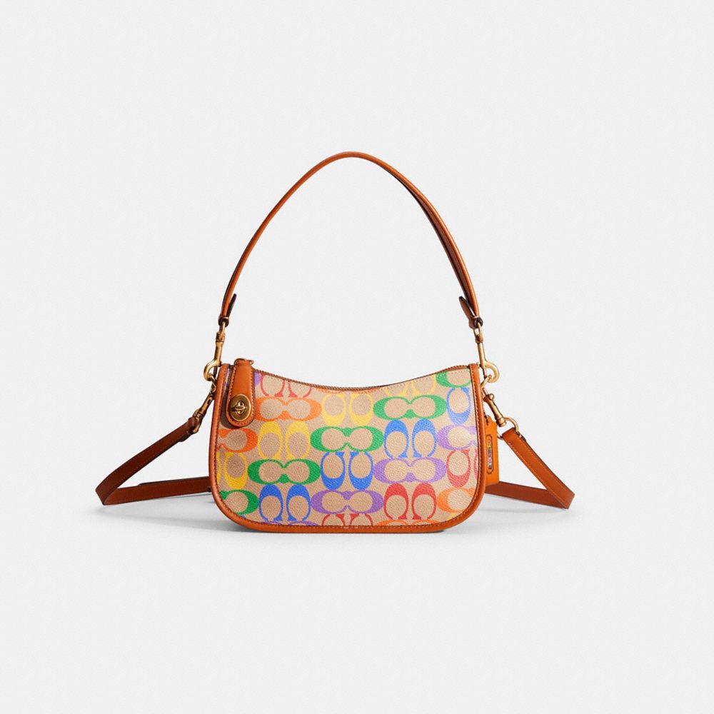 COACH®,RESTORED SWINGER IN RAINBOW SIGNATURE CANVAS,Signature Coated Canvas,,Front View