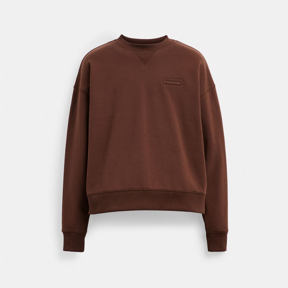 COACH®,Essential Crewneck,Spandex,Cotton,Sweatshirt,Embossed,Logo,Casual,Brown,Front View