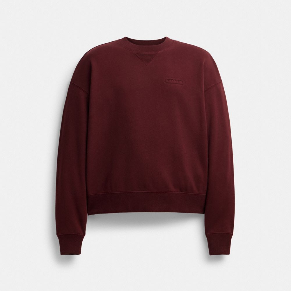 COACH®,Essential Crewneck,Spandex,Cotton,Sweatshirt,Embossed,Logo,Casual,Maroon,Front View