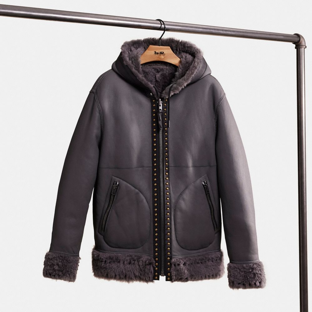 COACH®,UPCRAFTED REVERSIBLE SHEARLING HOODIE,Polished Pebble Leather,,Angle View
