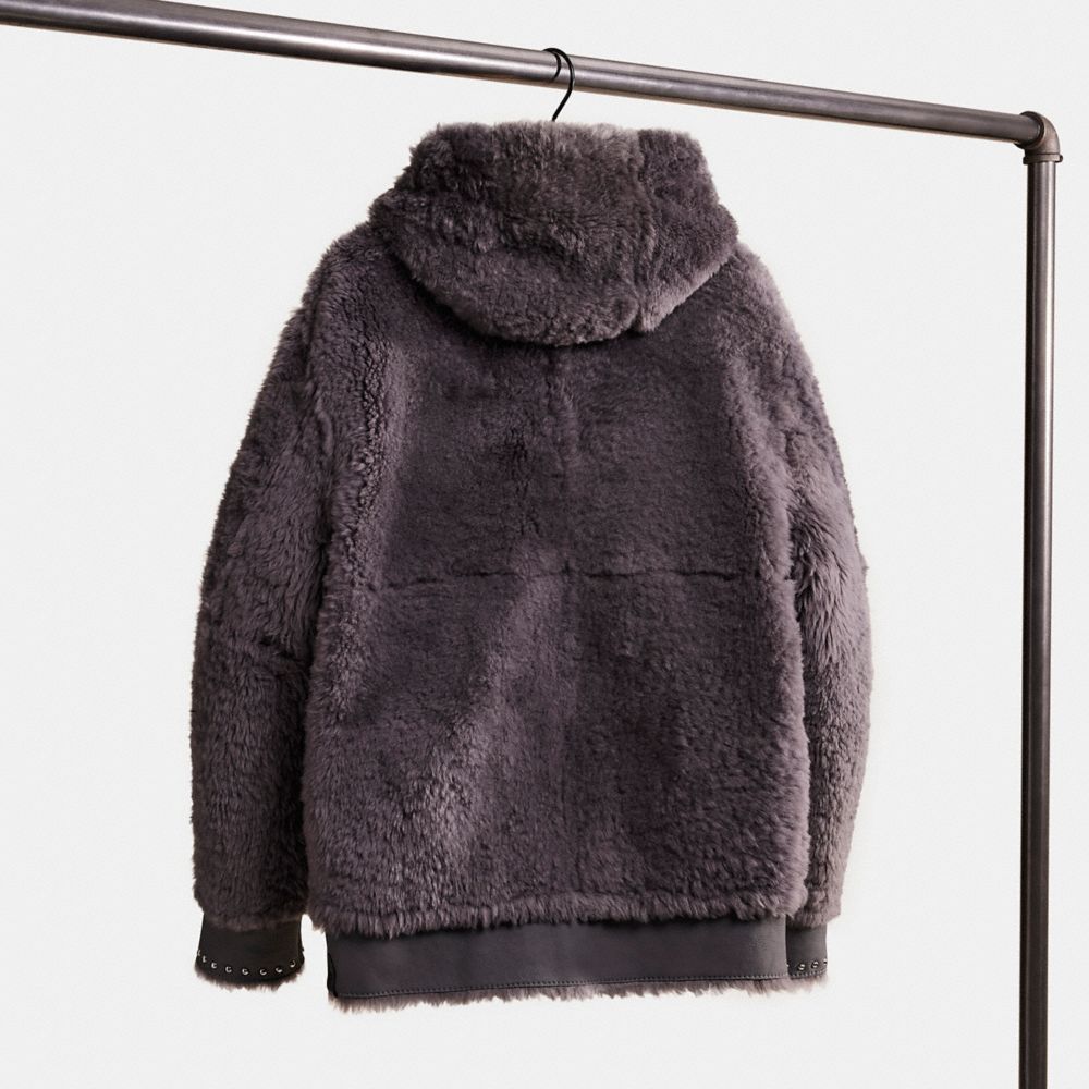 COACH®,UPCRAFTED REVERSIBLE SHEARLING HOODIE,Polished Pebble Leather,,Back View
