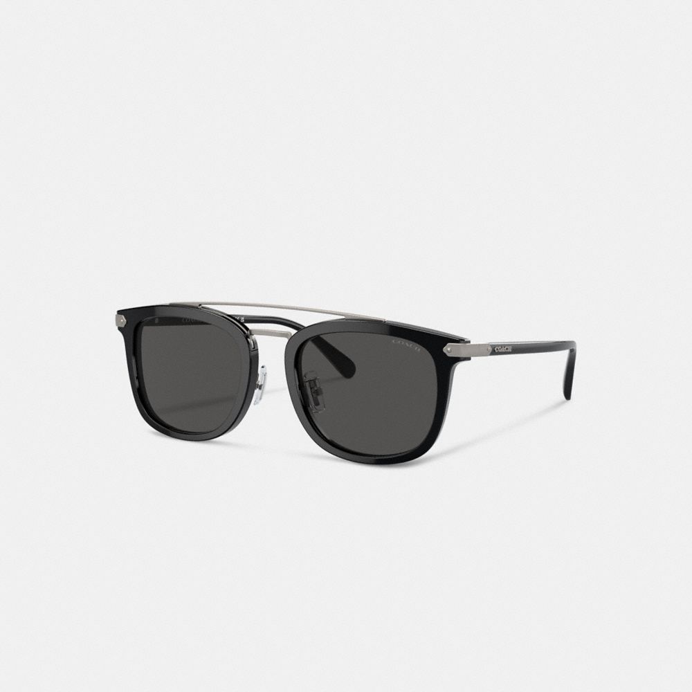 COACH®,Wrap Around Hangtag Browbar Sunglasses,Wayfarer,Tortoise,Logo,Metal,Brow Bar,Adjustable Nose Pads,Casual,Black