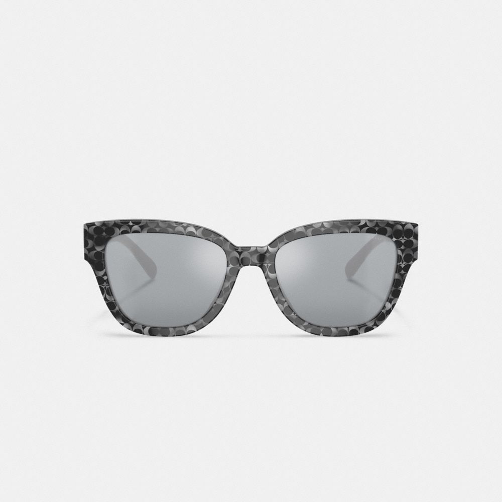 COACH®,Signature Round Sunglasses,Wayfarer,Plastic,Logo,Metal,Integrated Nose Pads,Casual,Gray,Inside View,Top View