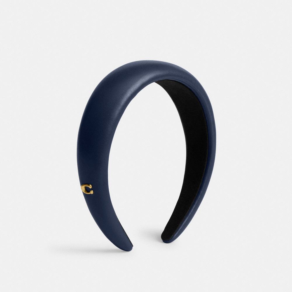 COACH®,Leather Headband,Headband,Casual,Navy,Front View