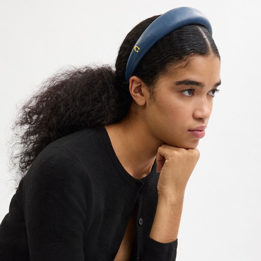 COACH®,Leather Headband,Headband,Casual,Navy,Detail View