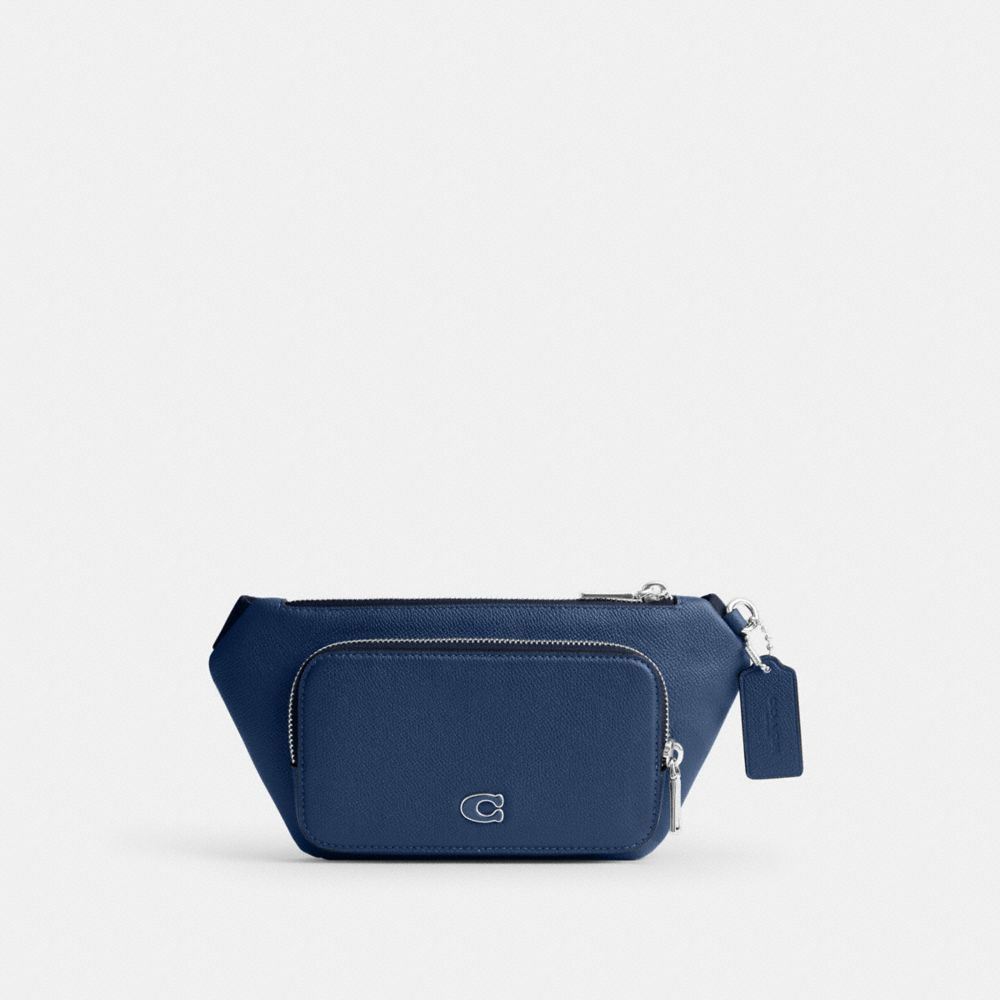 COACH®,Belt Bag With Signature Canvas Interior Detail,Canvas,Leather,Belt Bag,Logo,Scratch Resistant,Casual,Navy,Front View