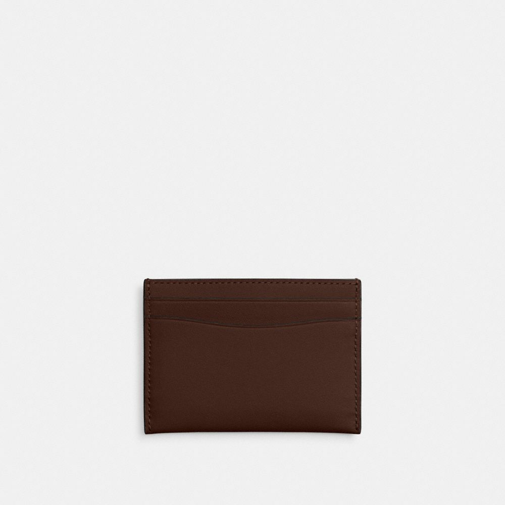 COACH®,Essential Card Case,Calfskin Leather,Card Case,Metal,Logo,Casual,Brown,Back View